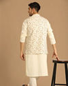 alt message - Manyavar Men Sea Shell White Kurta Jacket With Floral Work image number 2